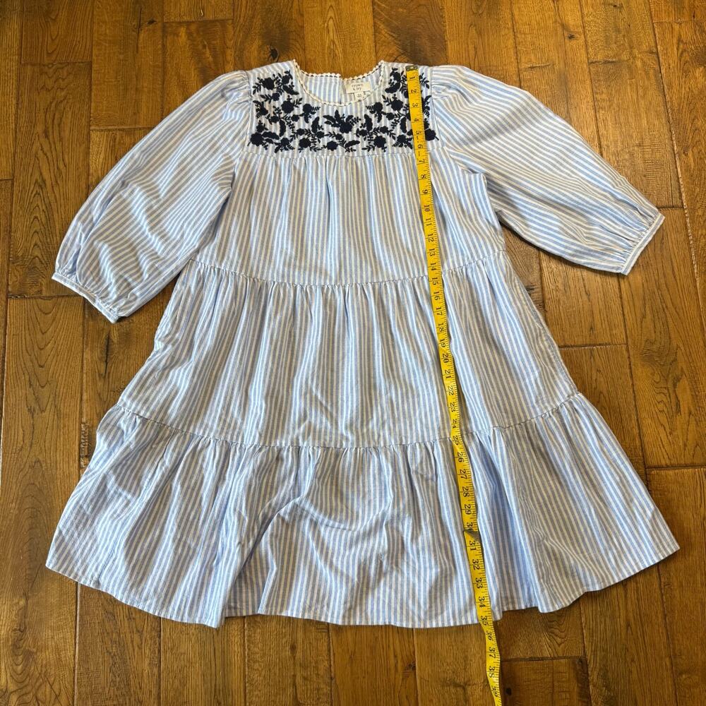 Crown & Ivy Blue White Stripe Boho Peasant Bell Sleeve Cotton Tiered Dress XS - Picture 4 of 7